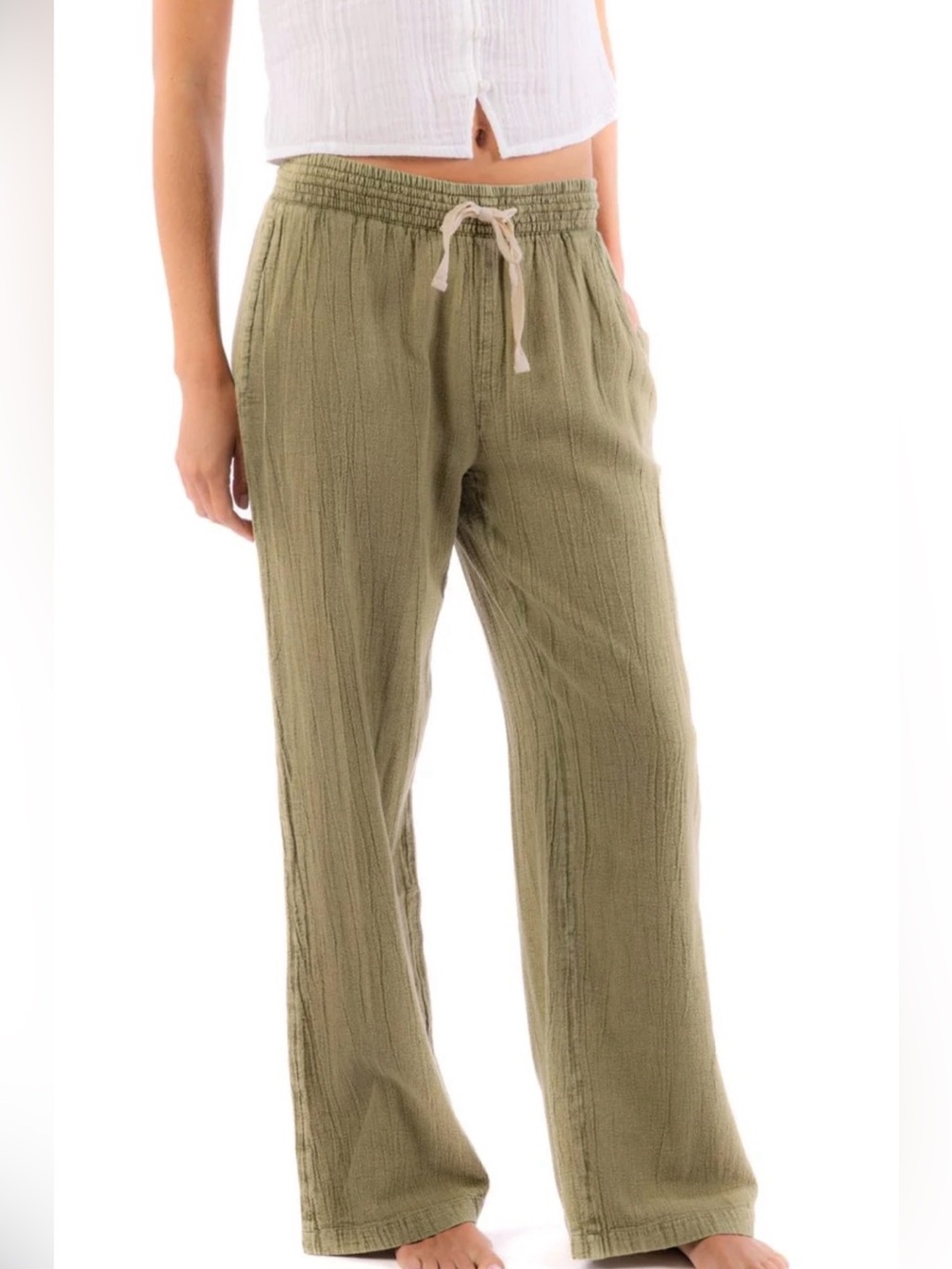 Rip Curl Wide Leg Pants Classic Surf in Sage Drawstring Beach Resor size extra S